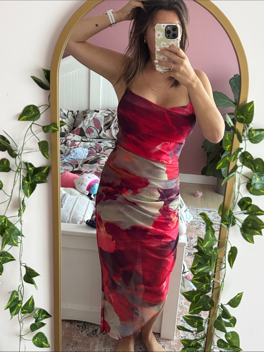 Women's Red Watercolor Slip Dress